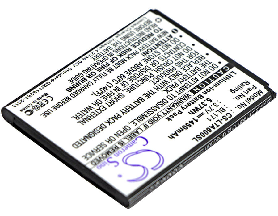 3.7V, 1450mAh, Li-ion Battery fits Lenovo, A356, A368, 5.365Wh
