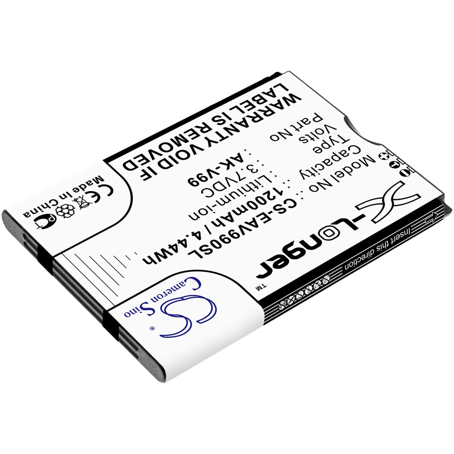 3.7V, 1200mAh, Li-ion Battery fits Emporia, Select, V99, 4.44Wh