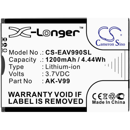 3.7V, 1200mAh, Li-ion Battery fits Emporia, Select, V99, 4.44Wh