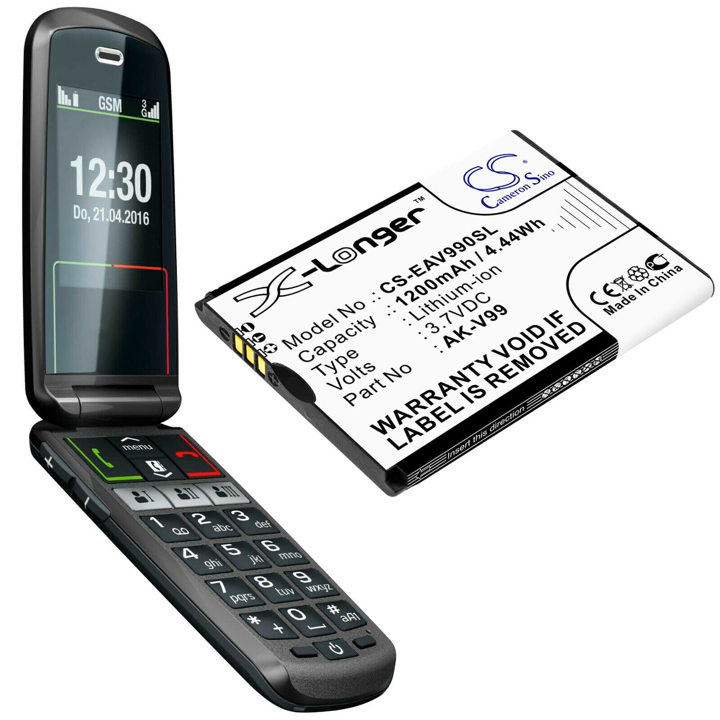 3.7V, 1200mAh, Li-ion Battery fits Emporia, Select, V99, 4.44Wh