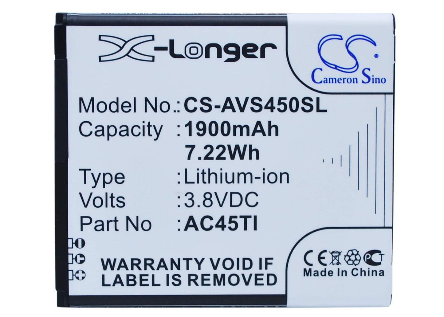3.8V, 1900mAh, Li-ion Battery fits Archos, 45 Titanium, Ohne Simlock, 7.22Wh