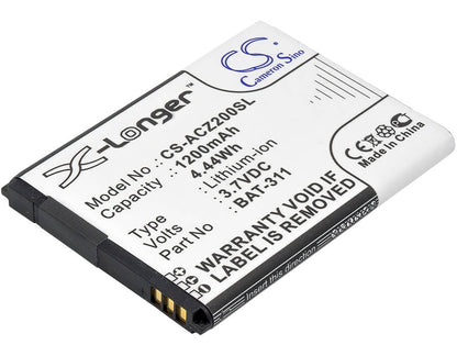 3.7V, 1200mAh, Li-ion Battery fits Acer, Liquid M220, Liquid M220 Dual Sim, 4.44Wh