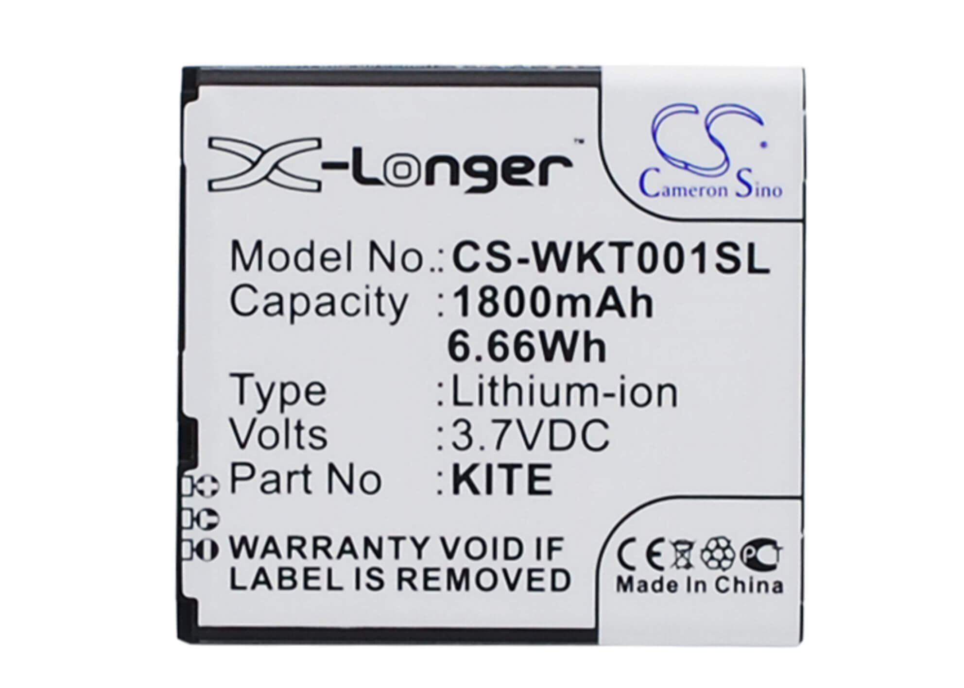 3.7V, 1800mAh, Li-ion Battery fits Wiko, Kite, 6.66Wh