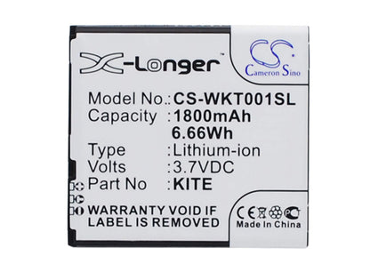 3.7V, 1800mAh, Li-ion Battery fits Wiko, Kite, 6.66Wh