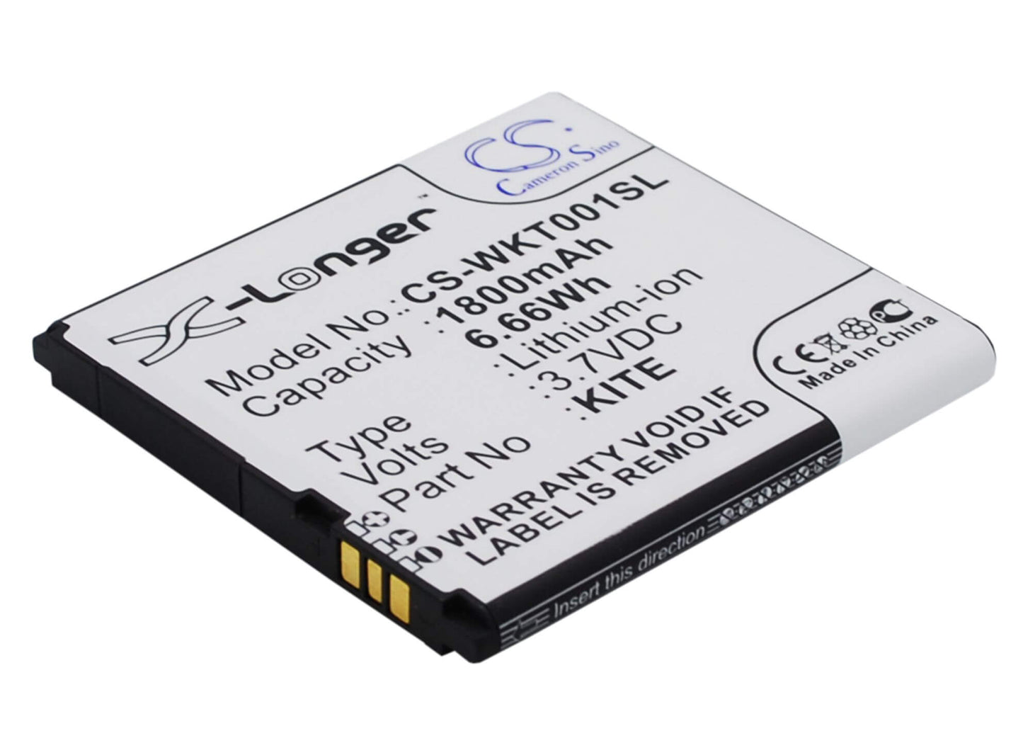 3.7V, 1800mAh, Li-ion Battery fits Wiko, Kite, 6.66Wh