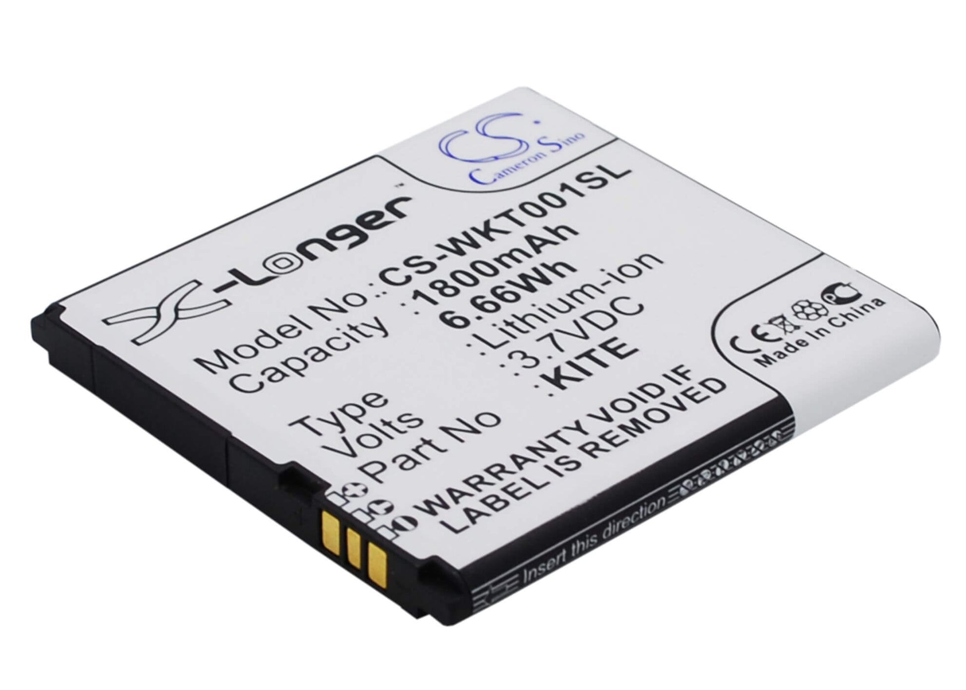 3.7V, 1800mAh, Li-ion Battery fits Wiko, Kite, 6.66Wh