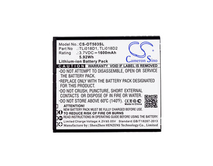 Mobile, Smartphone 3.7V, 1600mAh, Li-ion Battery fits Alcatel, One Touch Link Y858, One Touch Link Y858v, 5.92Wh
