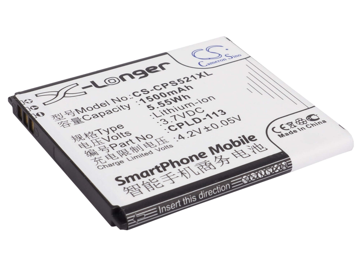 3.7V, 1500mAh, Li-ion Battery fits Coolpad, 5218d, 5218s, 5.55Wh