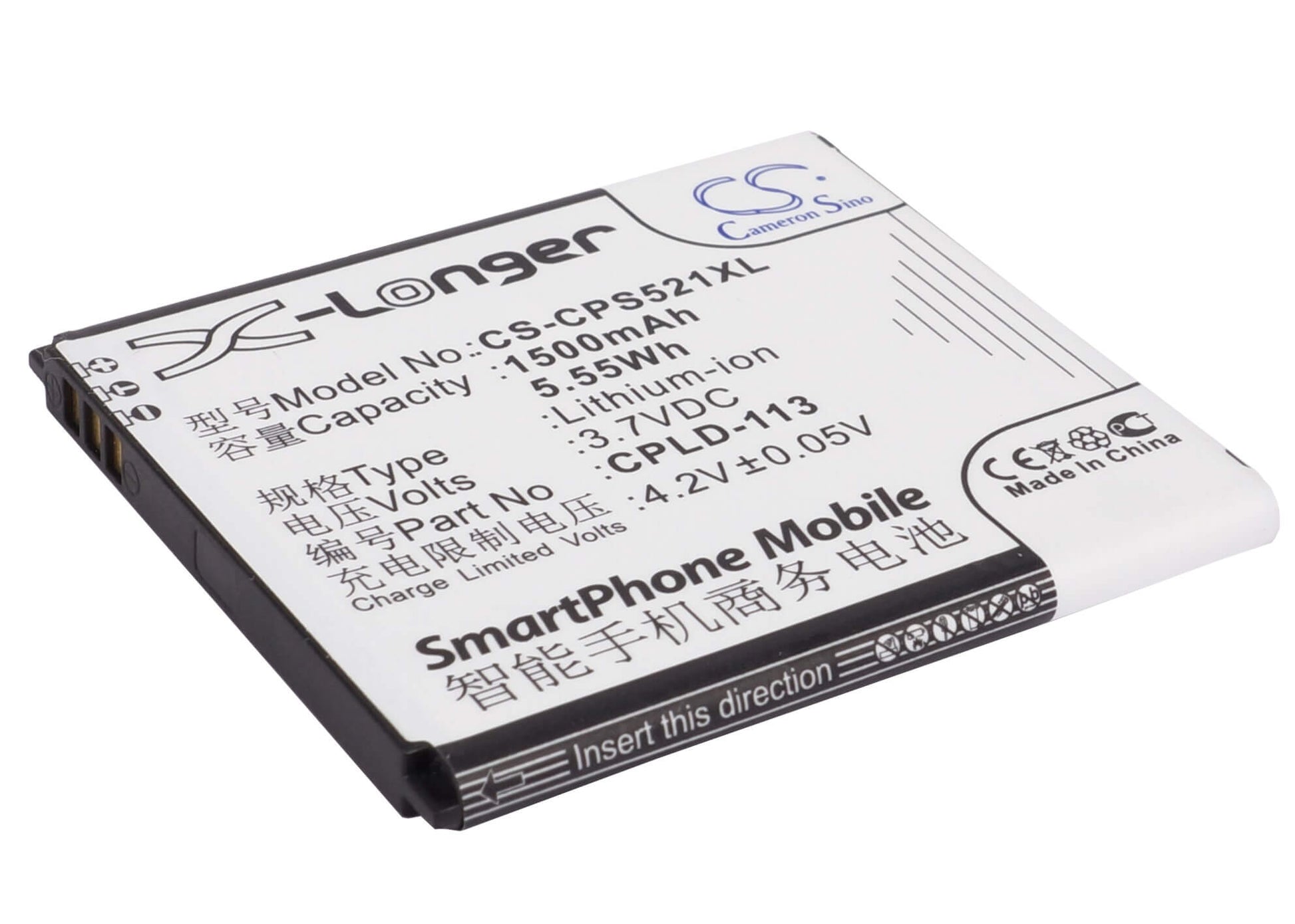 3.7V, 1500mAh, Li-ion Battery fits Coolpad, 5218d, 5218s, 5.55Wh