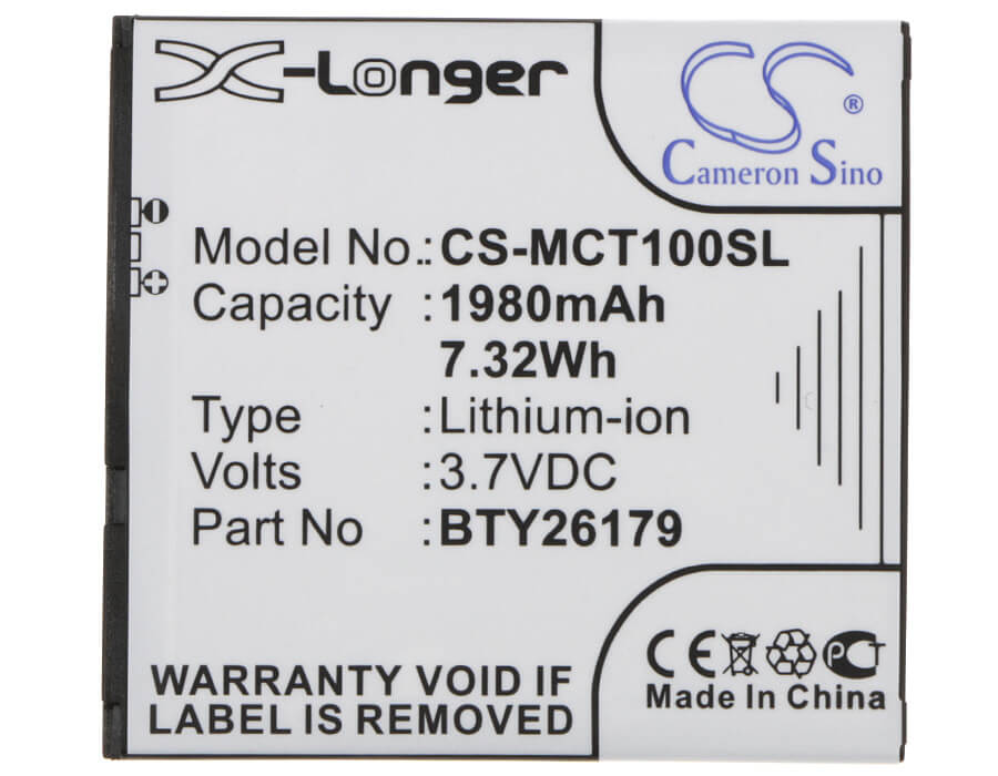 3.7V, 1980mAh, Li-ion Battery fits Mobistel, Cynus T1, 7.326Wh