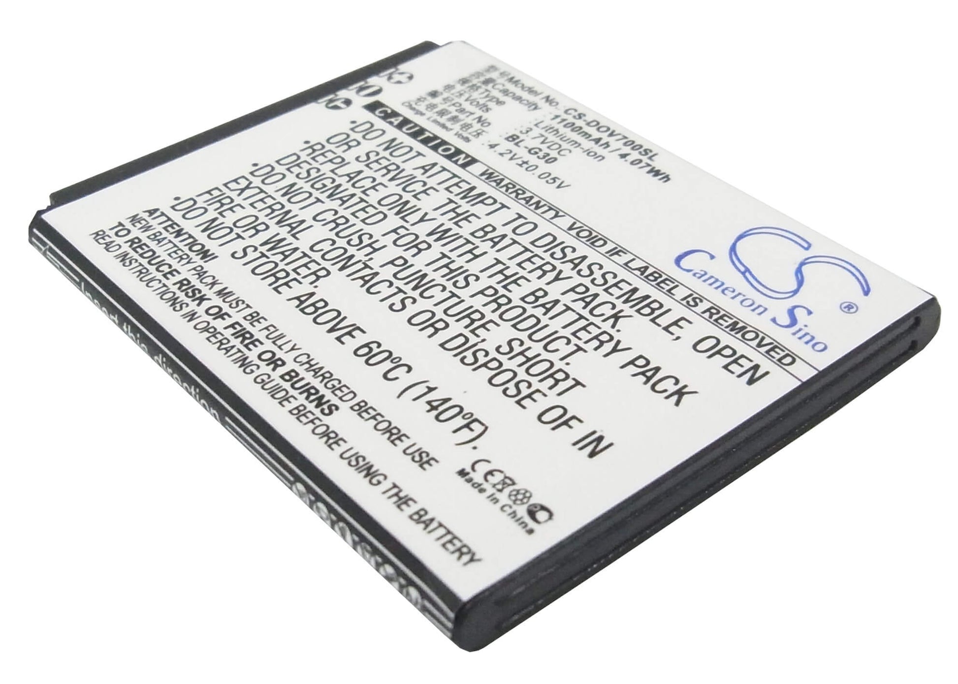 3.7V, 1100mAh, Li-ion Battery fits Doov, D7, Ieva D7, 4.07Wh