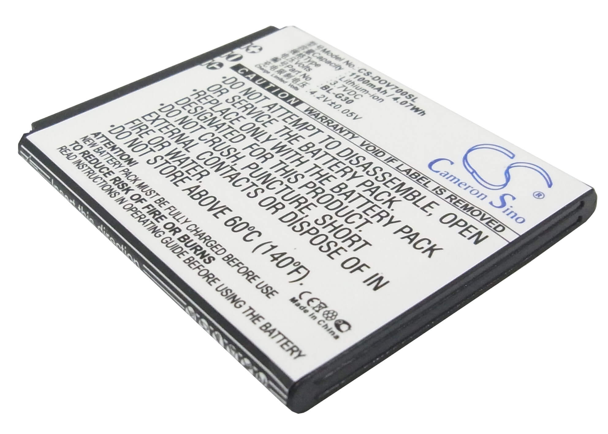 3.7V, 1100mAh, Li-ion Battery fits Doov, D7, Ieva D7, 4.07Wh