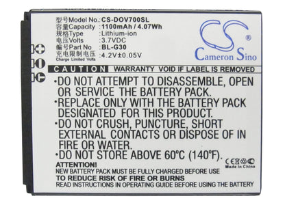 3.7V, 1100mAh, Li-ion Battery fits Doov, D7, Ieva D7, 4.07Wh