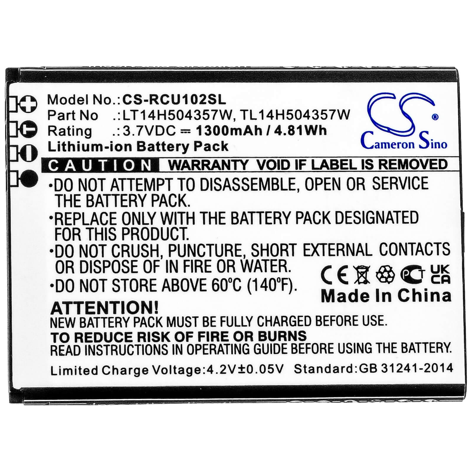 3.7V, 1300mAh, Li-ion Battery fits At&t, Flip Iv, U102aa, 4.81Wh