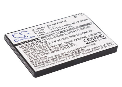 3.7V, 800mAh, Li-ion Battery fits Wiko, Fuzio, 2.96Wh