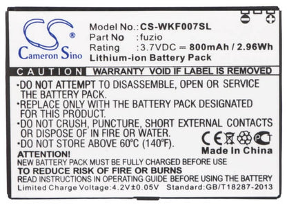 3.7V, 800mAh, Li-ion Battery fits Wiko, Fuzio, 2.96Wh