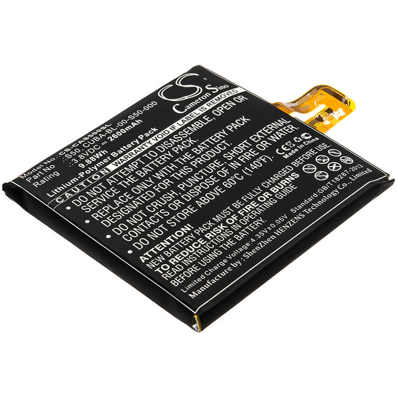 3.8V, 2600mAh, Li-Polymer Battery fits Cat, S50, 9.88Wh