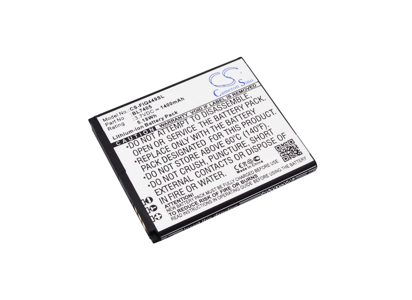 3.7V, 1400mAh, Li-ion Battery fits Fly, Iq449, 5.18Wh