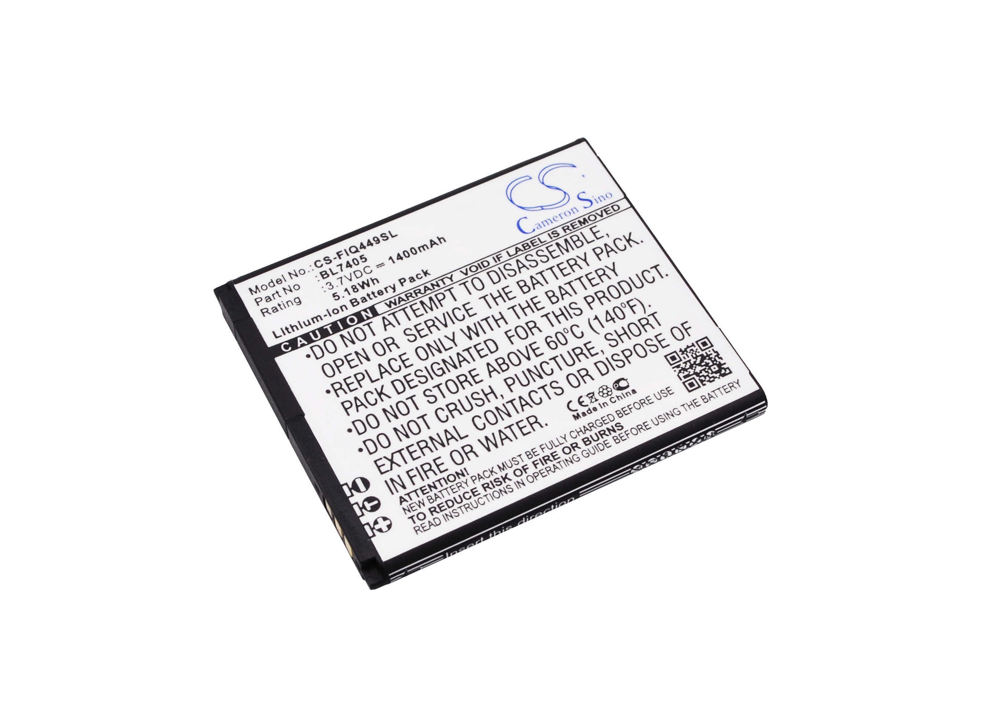 3.7V, 1400mAh, Li-ion Battery fits Fly, Iq449, 5.18Wh