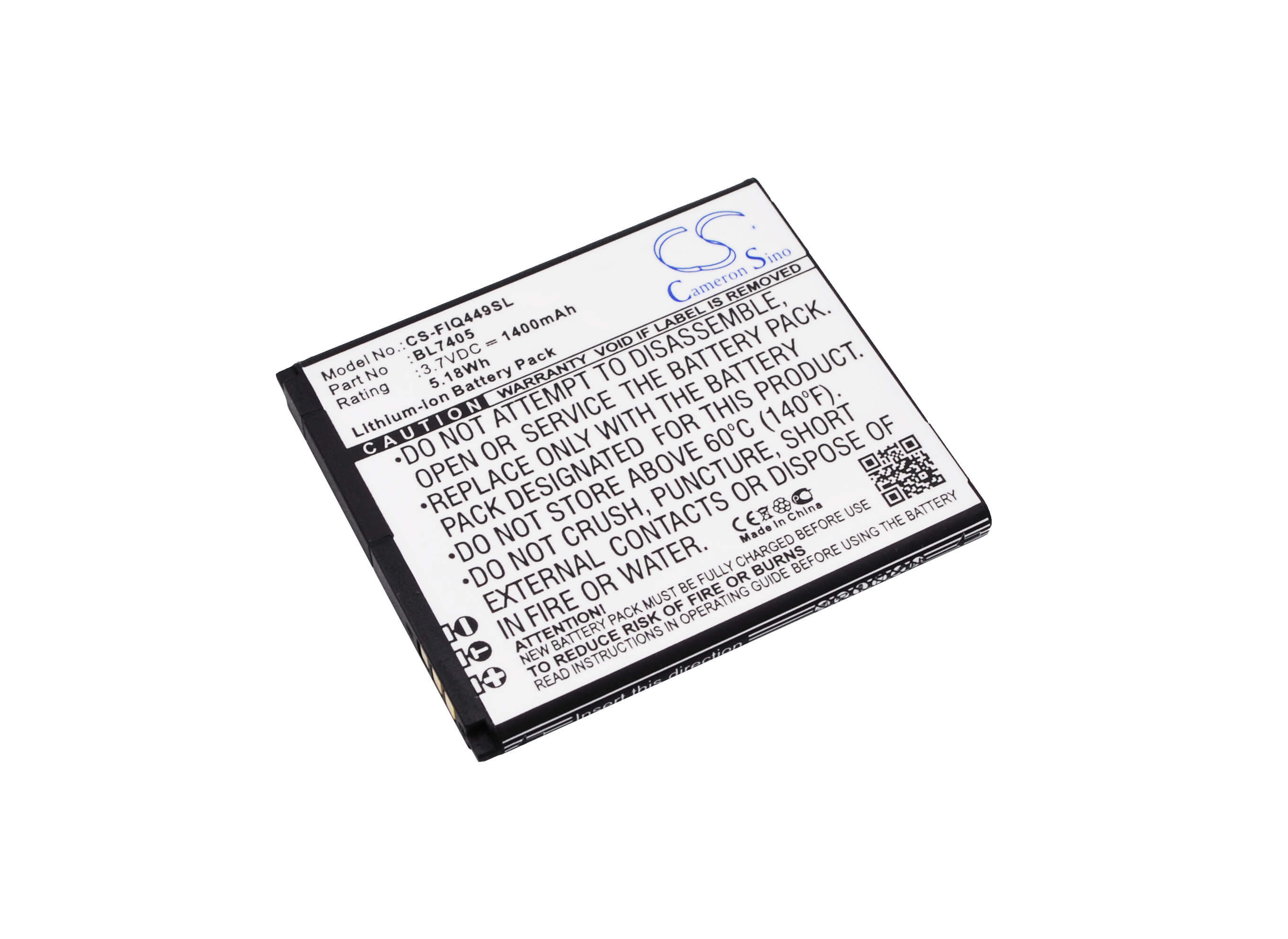 3.7V, 1400mAh, Li-ion Battery fits Fly, Iq449, 5.18Wh
