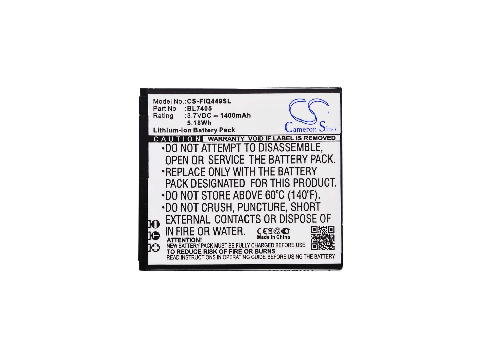 3.7V, 1400mAh, Li-ion Battery fits Fly, Iq449, 5.18Wh
