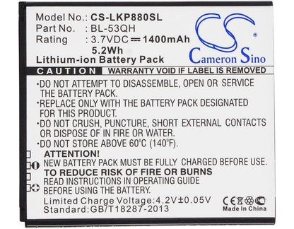 3.7V, 1400mAh, Li-ion Battery fits Metropcs, 4g, Lgms870, 5.18Wh