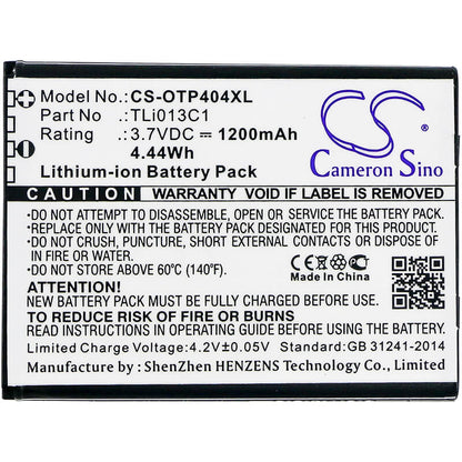 3.7V, 1200mAh, Li-ion Battery fits Alcatel, Go Flip V, One Touch Go Flip, 4.44Wh