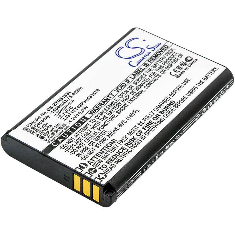 3.7V, 1600mAh, Li-ion Battery fits Zte, R538, 5.92Wh
