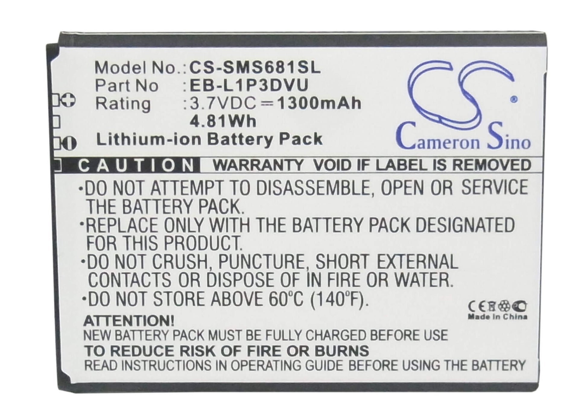 3.7V, 1300mAh, Li-ion Battery fits Samsung, Galaxy Ace Duos, Galaxy Fame, 4.81Wh
