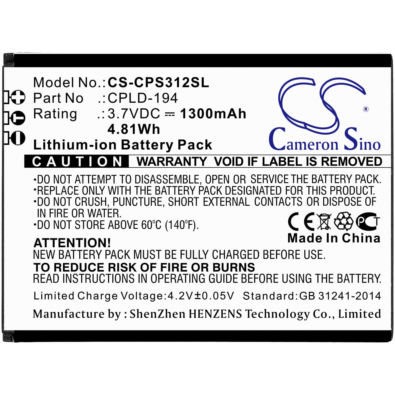 3.7V, 1300mAh, Li-ion Battery fits Coolpad, 3312a, Snap, 4.81Wh