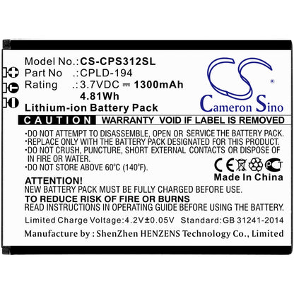 3.7V, 1300mAh, Li-ion Battery fits Coolpad, 3312a, Snap, 4.81Wh