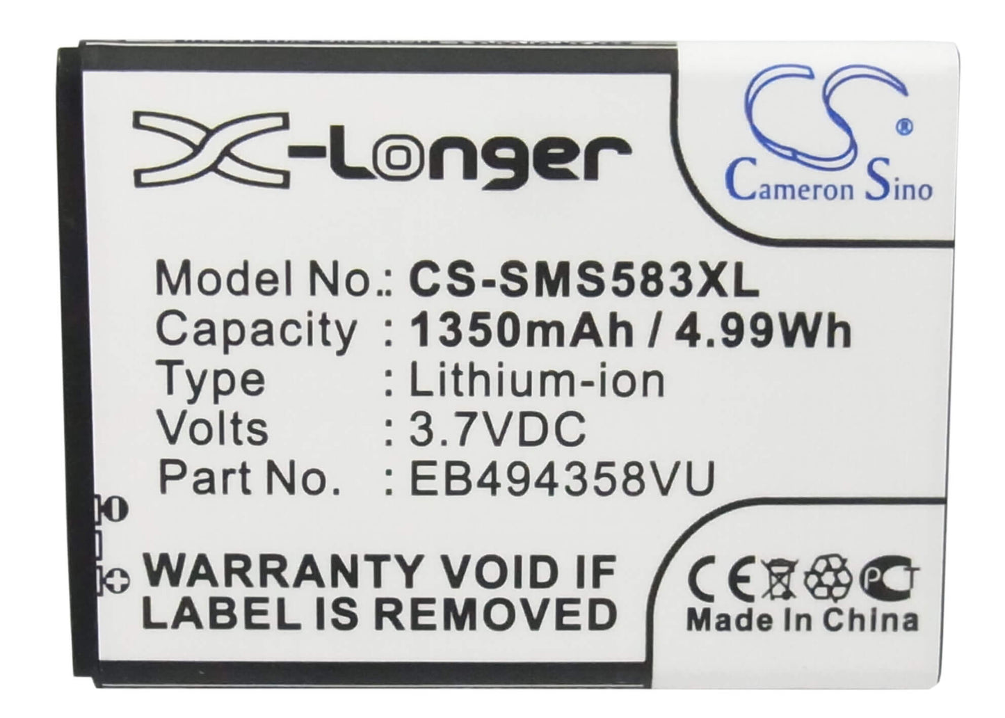 3.7V, 1350mAh, Li-ion Battery fits Samsung, Ace, Cooper, 4.995Wh