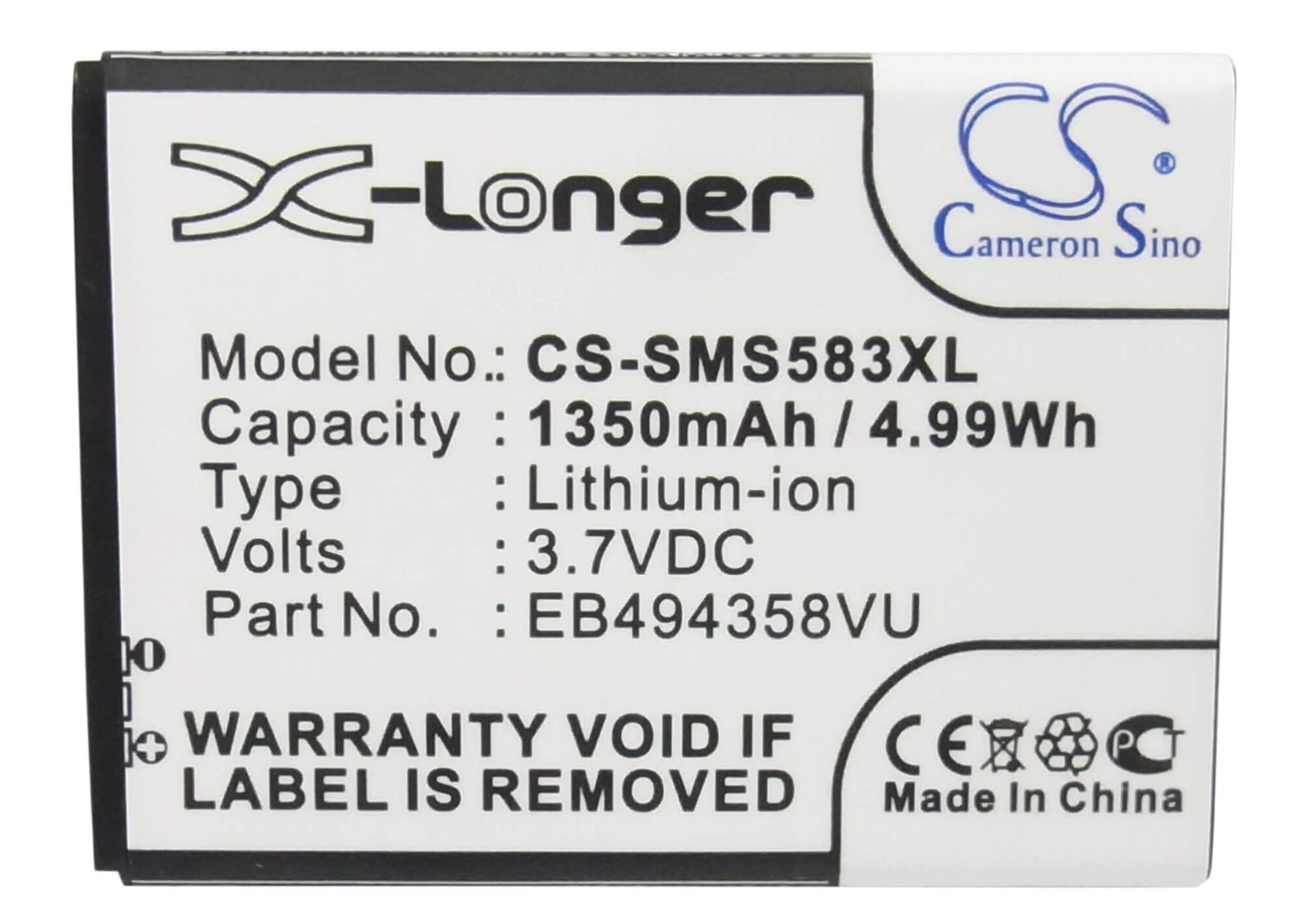 3.7V, 1350mAh, Li-ion Battery fits Samsung, Ace, Cooper, 4.995Wh