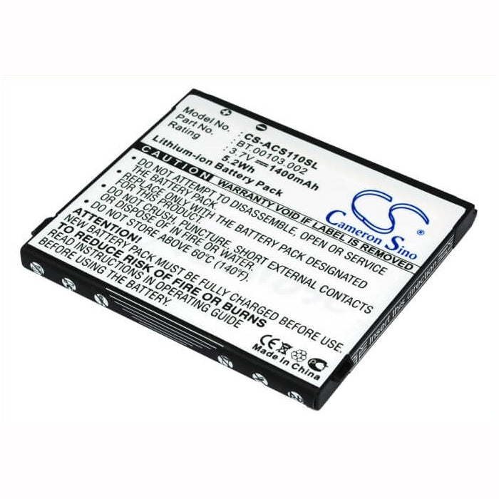 3.7V, 1400mAh, Li-ion Battery fits Acer, Liquid S110, Neotouch S110, 5.18Wh