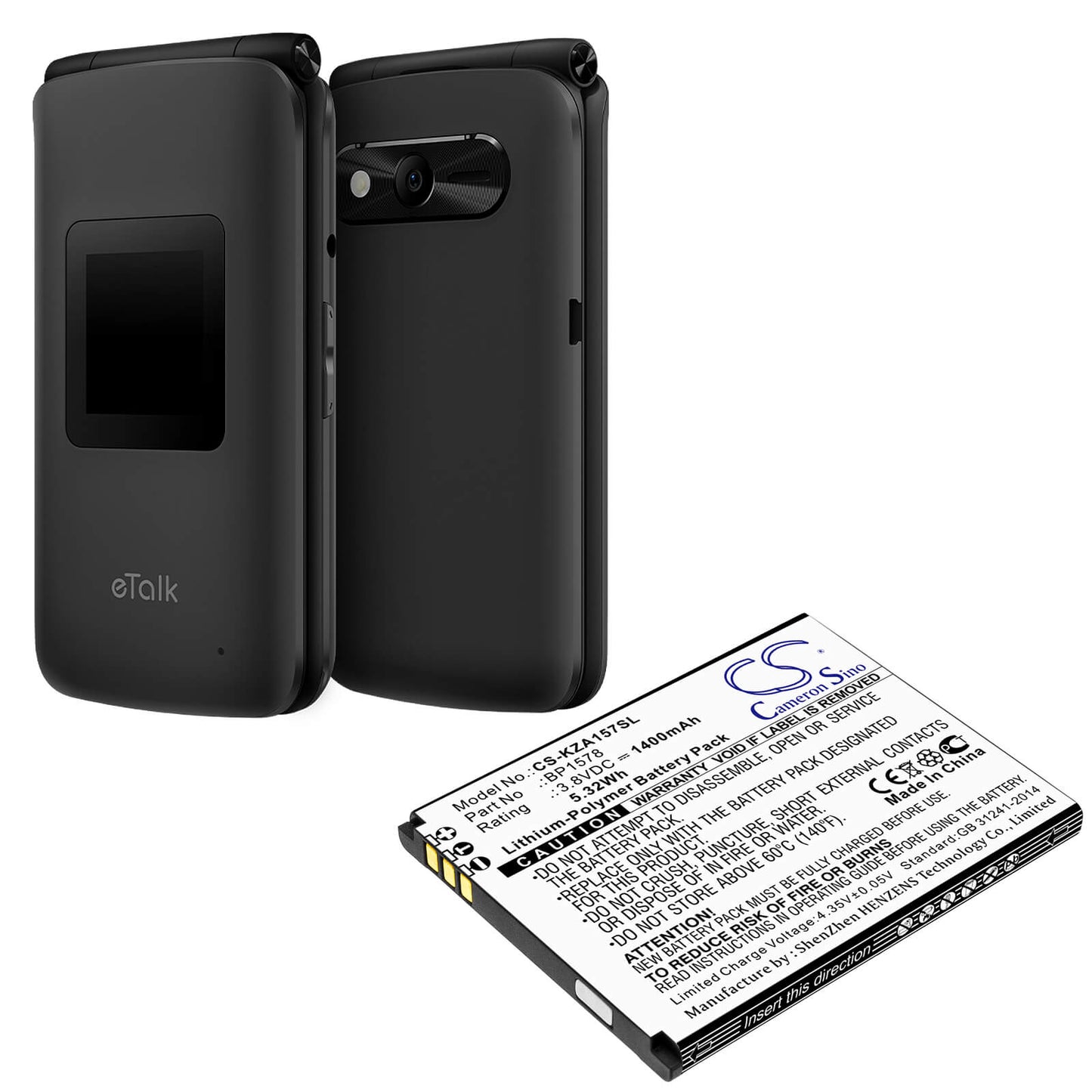 3.8V, 1400mAh, Li-Polymer Battery fits Kazuna, 440g, Etalk, 5.32Wh