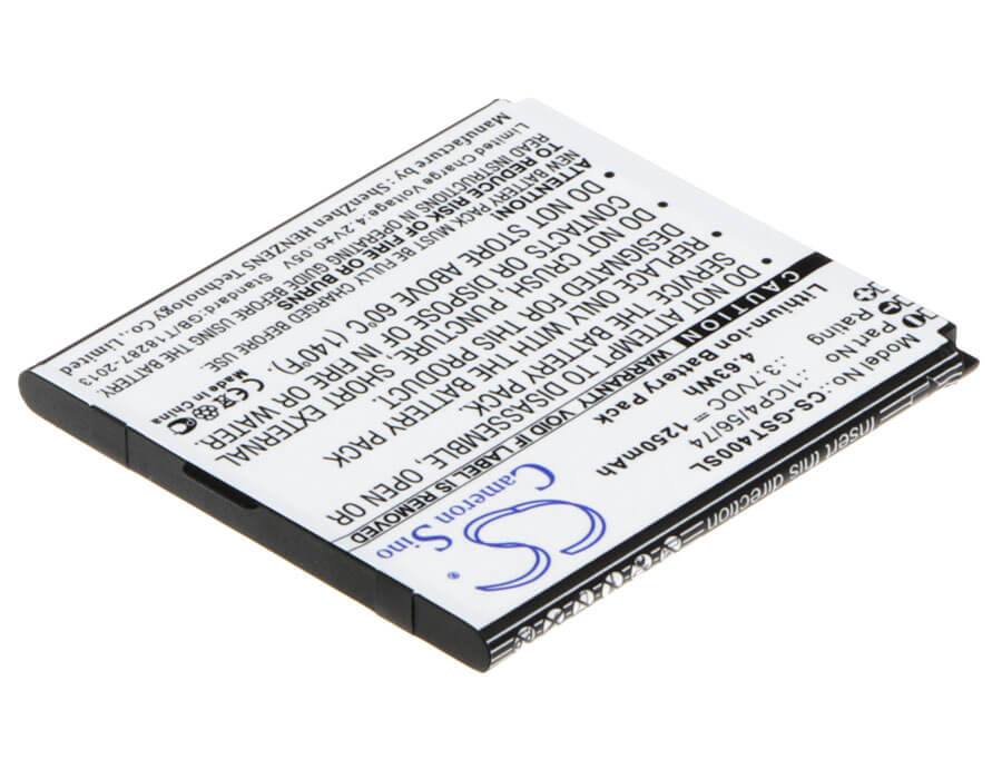 3.7V, 1250mAh, Li-ion Battery fits Gsmart, T4, T4 Lite, 4.625Wh