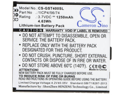 3.7V, 1250mAh, Li-ion Battery fits Gsmart, T4, T4 Lite, 4.625Wh
