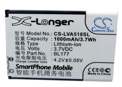 3.7V, 1000mAh, Li-ion Battery fits Lenovo, A518, 3.7Wh
