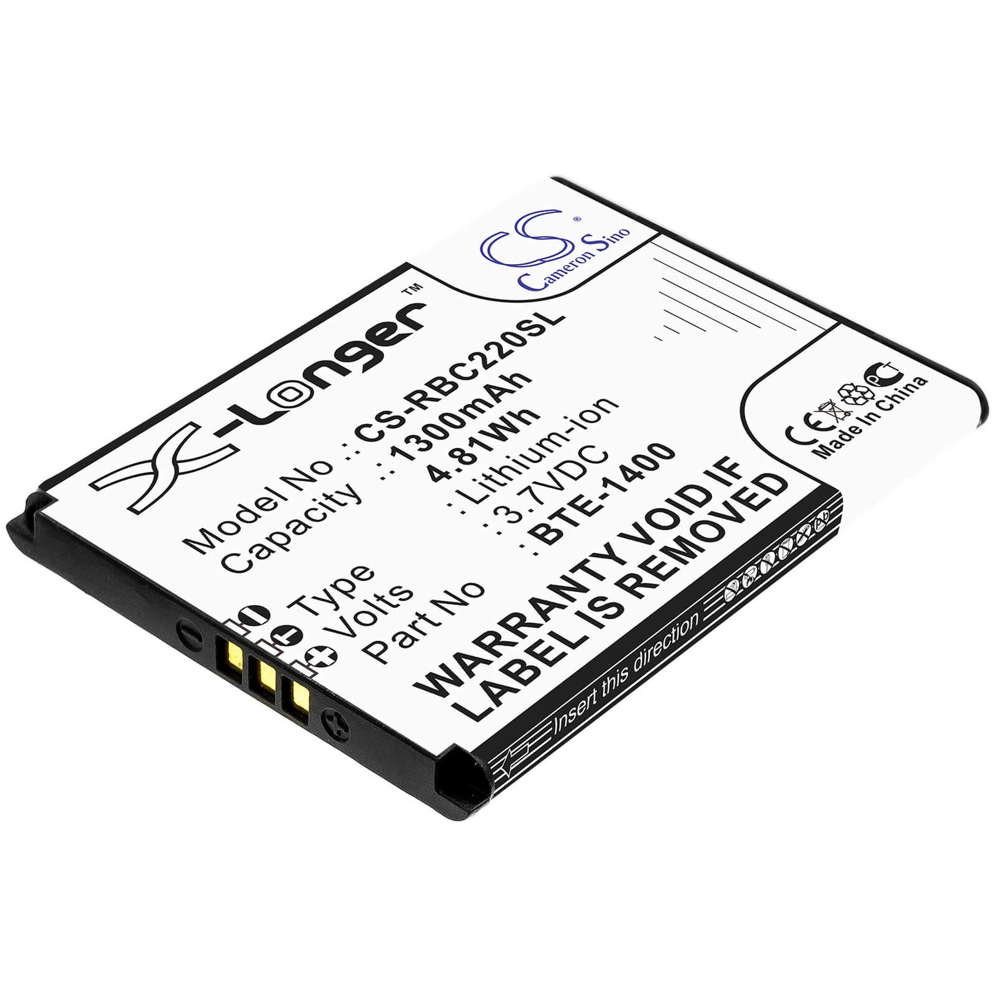3.7V, 1300mAh, Li-ion Battery fits Orbic, Journey, Journey V, 4.81Wh
