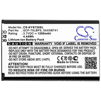 3.8V, 1200mAh, Li-ion Battery fits Kyocera, Cadence Lte, S2720, 4.56Wh