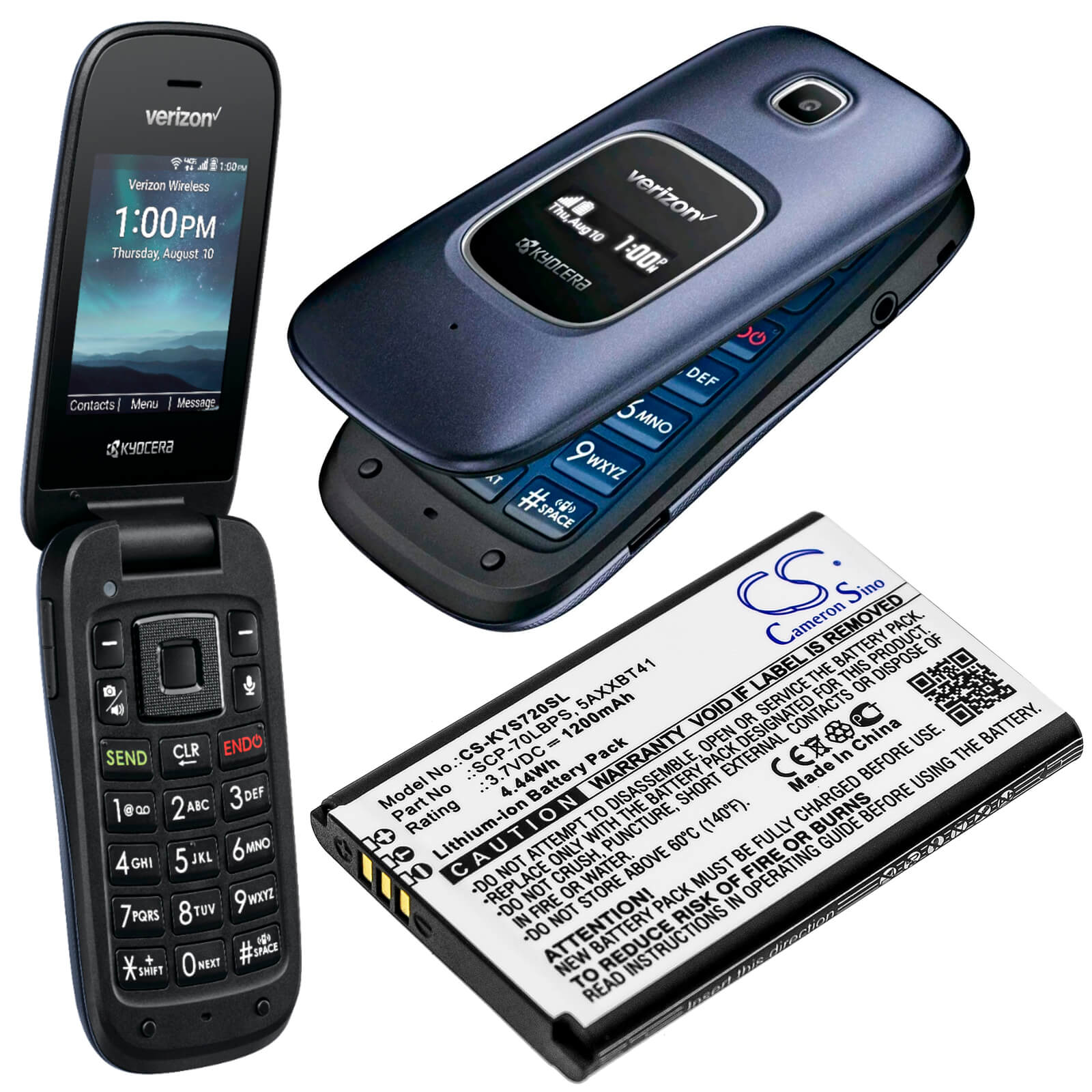 3.8V, 1200mAh, Li-ion Battery fits Kyocera, Cadence Lte, S2720, 4.56Wh