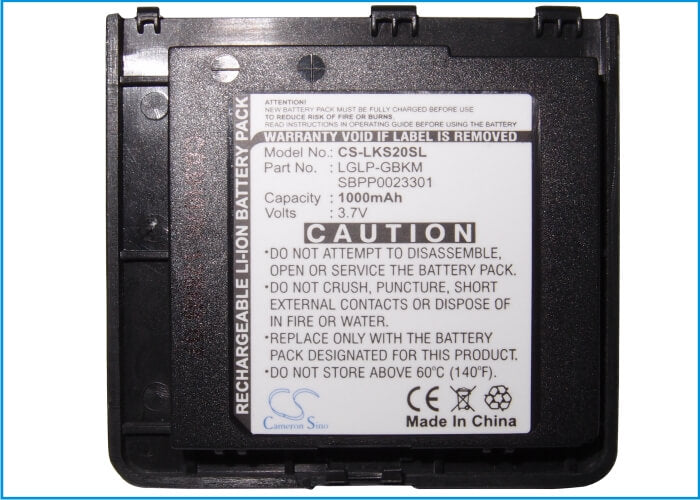3.7V, 900mAh, Li-ion Battery fits Lg, Ks20, 3.33Wh