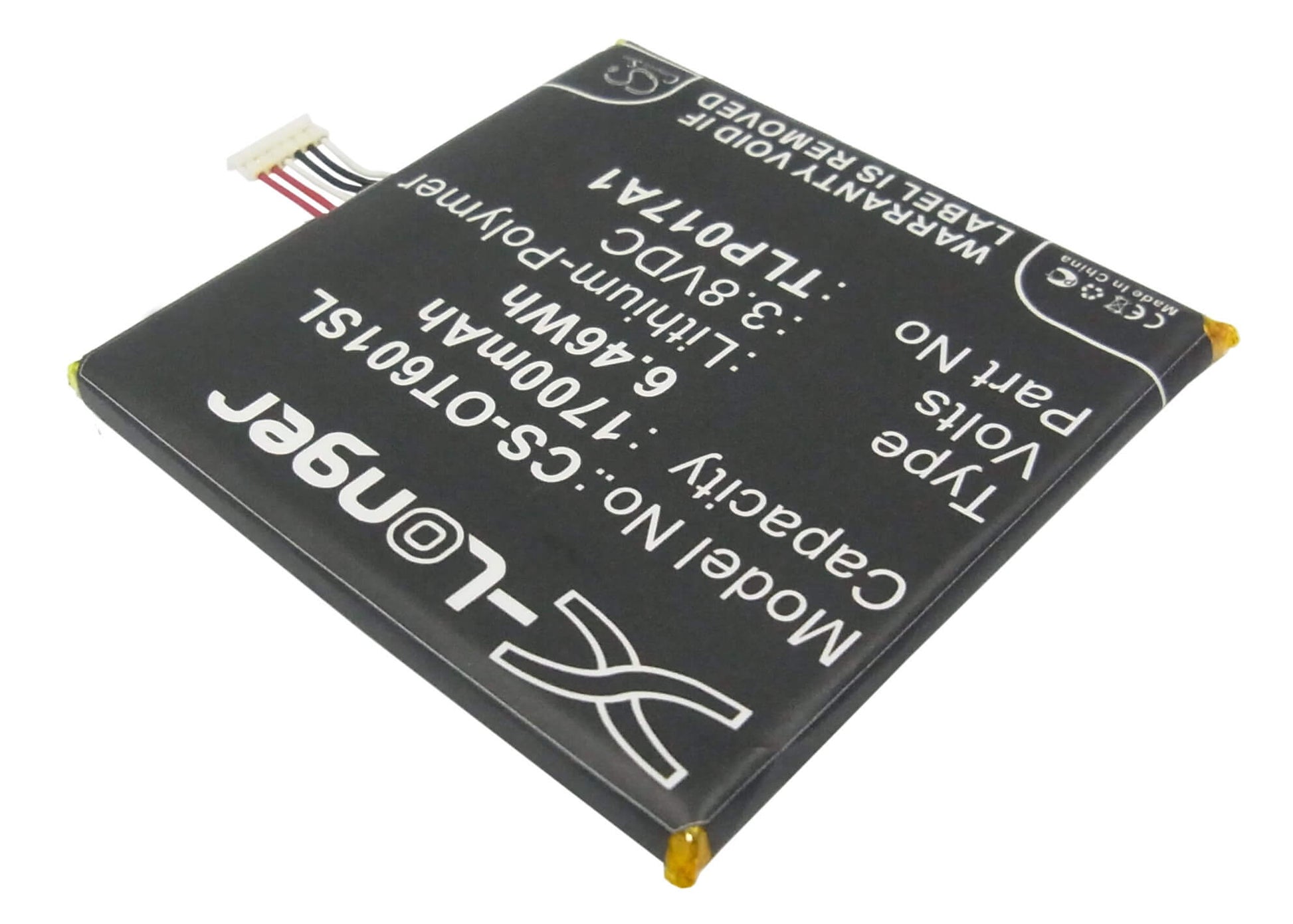 3.8V, 1700mAh, Li-Polymer Battery fits Alcatel, Idol 2 Mini, Idol Mini, 6.46Wh