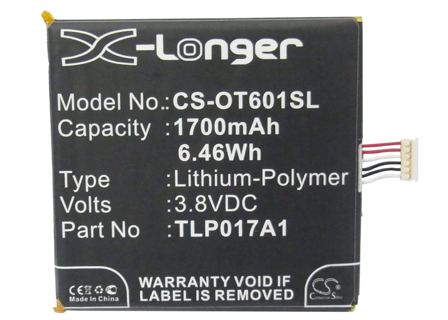 3.8V, 1700mAh, Li-Polymer Battery fits Alcatel, Idol 2 Mini, Idol Mini, 6.46Wh