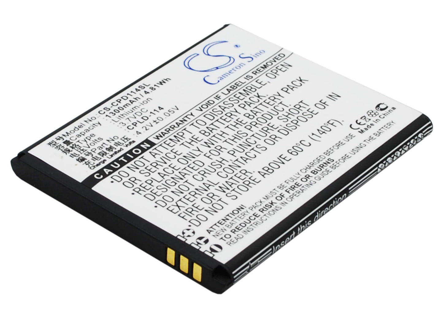 3.7V, 1300mAh, Li-ion Battery fits Coolpad, 8079, 4.81Wh