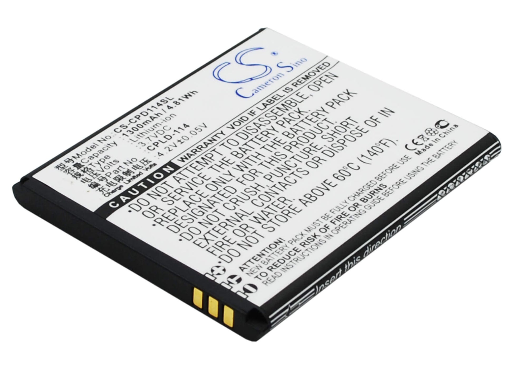 3.7V, 1300mAh, Li-ion Battery fits Coolpad, 8079, 4.81Wh