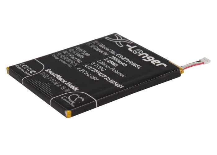 3.7V, 2000mAh, Li-Polymer Battery fits Zte, Blade Super, Grand X Pro, 7.4Wh
