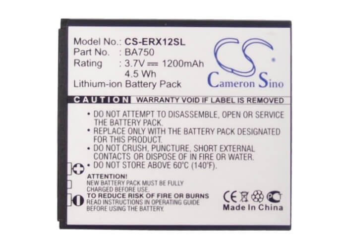 3.7V, 1200mAh, Li-ion Battery fits Sony Ericsson, Acro, Anzu, 4.44Wh