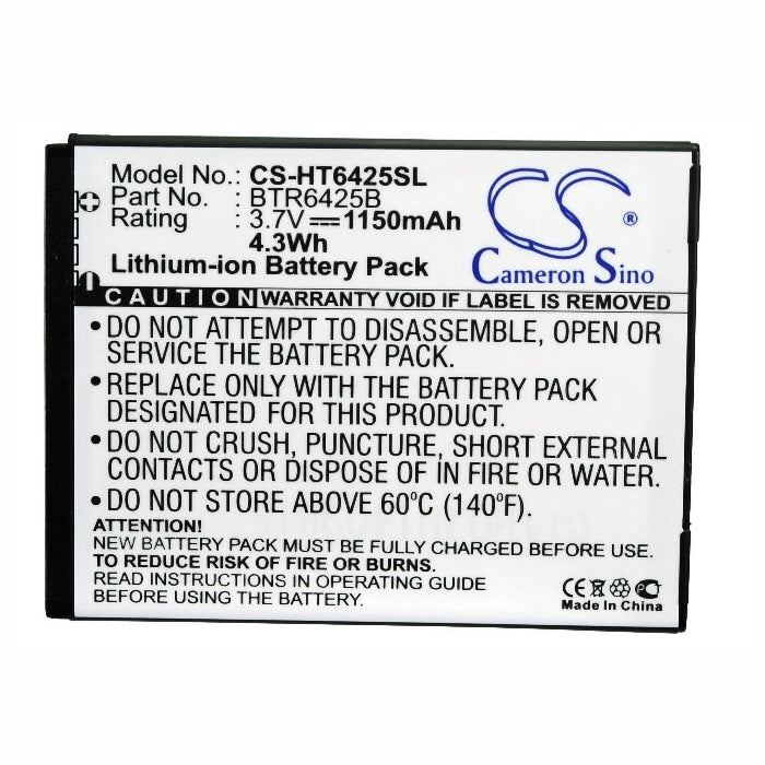 3.7V, 1150mAh, Li-ion Battery fits Verizon, Adr6425, Adr6425lvw, 4.255Wh