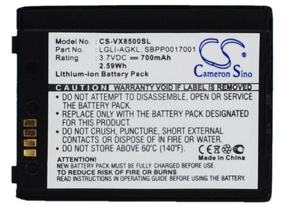 3.7V, 700mAh, Li-ion Battery fits Lg, Chocolate 3, Vx8500, 2.59Wh